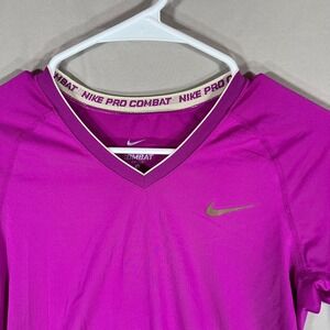 NIKE PRO Combat Fuchsia Dark Pink Long Sleeve Shirt V Neck. Size Women's Medium